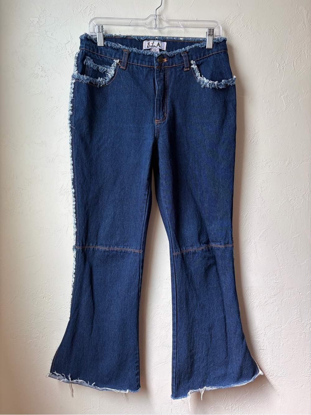 S.L.A. Vintage Y2K Dark Blue Raw Hem Flare Jeans Size 9/10